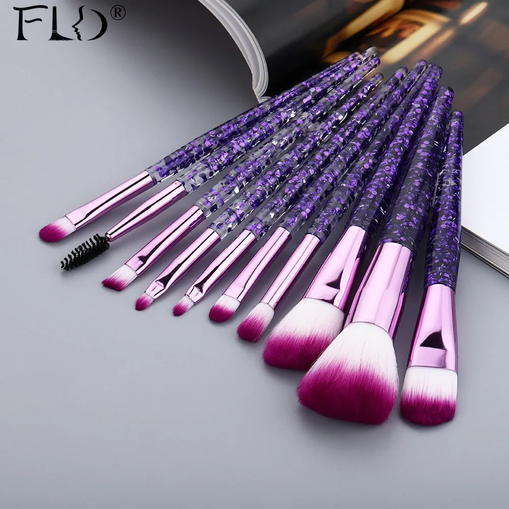 10 Pieces Glitter Makeup Brushes Set Crystal Handle Powder Brush Foundation Eyebrow Face Mascara Blush Eyeliner Kits