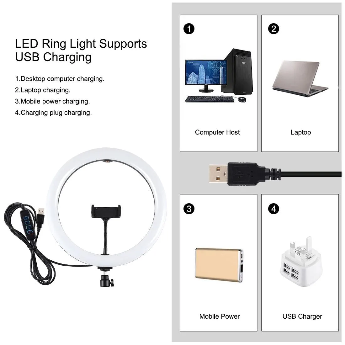 11.8 Led Ring Light with Tripod and Phone Clamp - 3 Modes Dual Colour Temperature Dimmable - Black