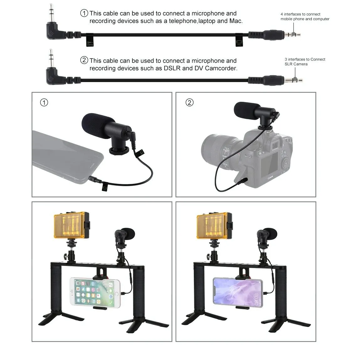 4-In-1 Vlogging Kit | LED Light | Microphone | Tripod | Stabilizer | Portable