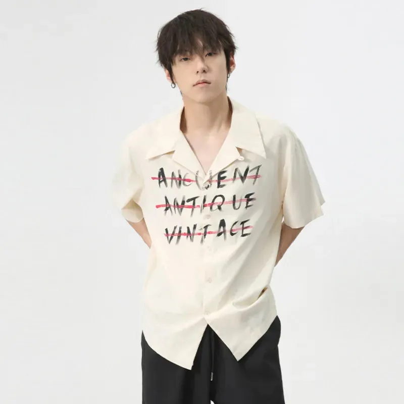 American Style Men's T-shirts Casual Turn-down Collar Short Sleeve Letter Printing Male Loose Tees Summer Chic 9C6275