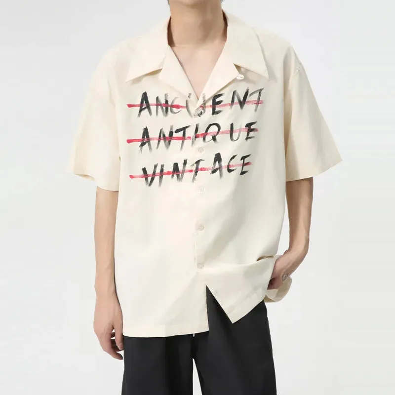 American Style Men's T-shirts Casual Turn-down Collar Short Sleeve Letter Printing Male Loose Tees Summer Chic 9C6275