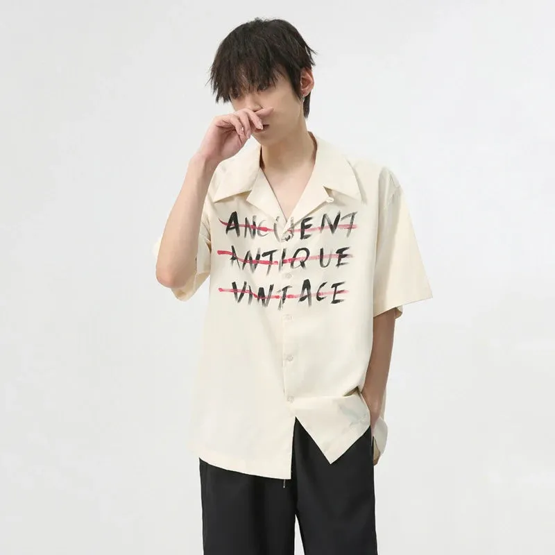 American Style Men's T-shirts Casual Turn-down Collar Short Sleeve Letter Printing Male Loose Tees Summer Chic 9C6275