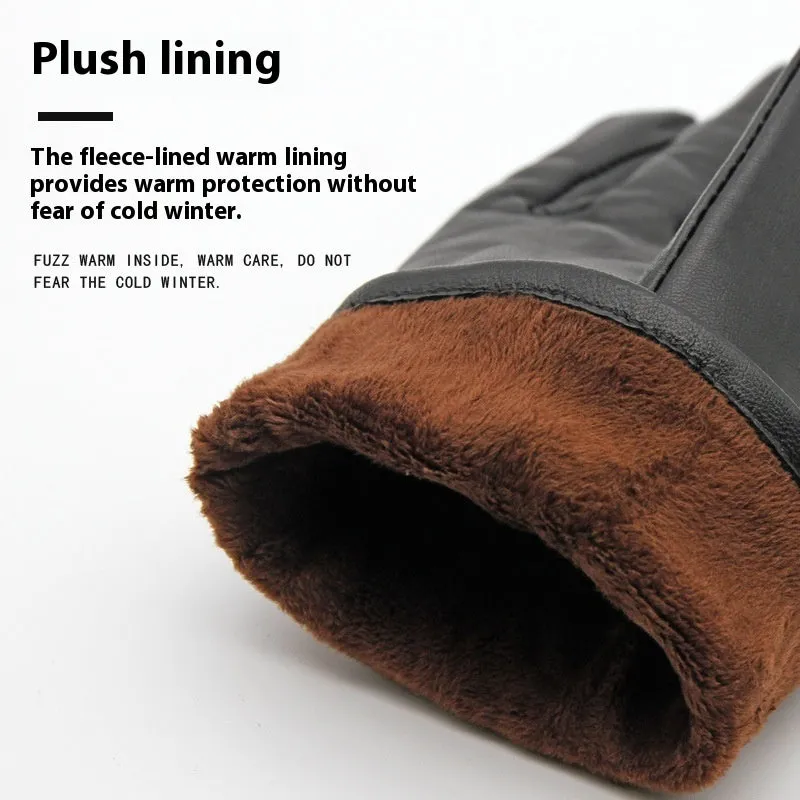 Autumn And Winter Women's Leather Gloves Fleece-lined Thick Windproof Warm Touch Screen Sheepskin