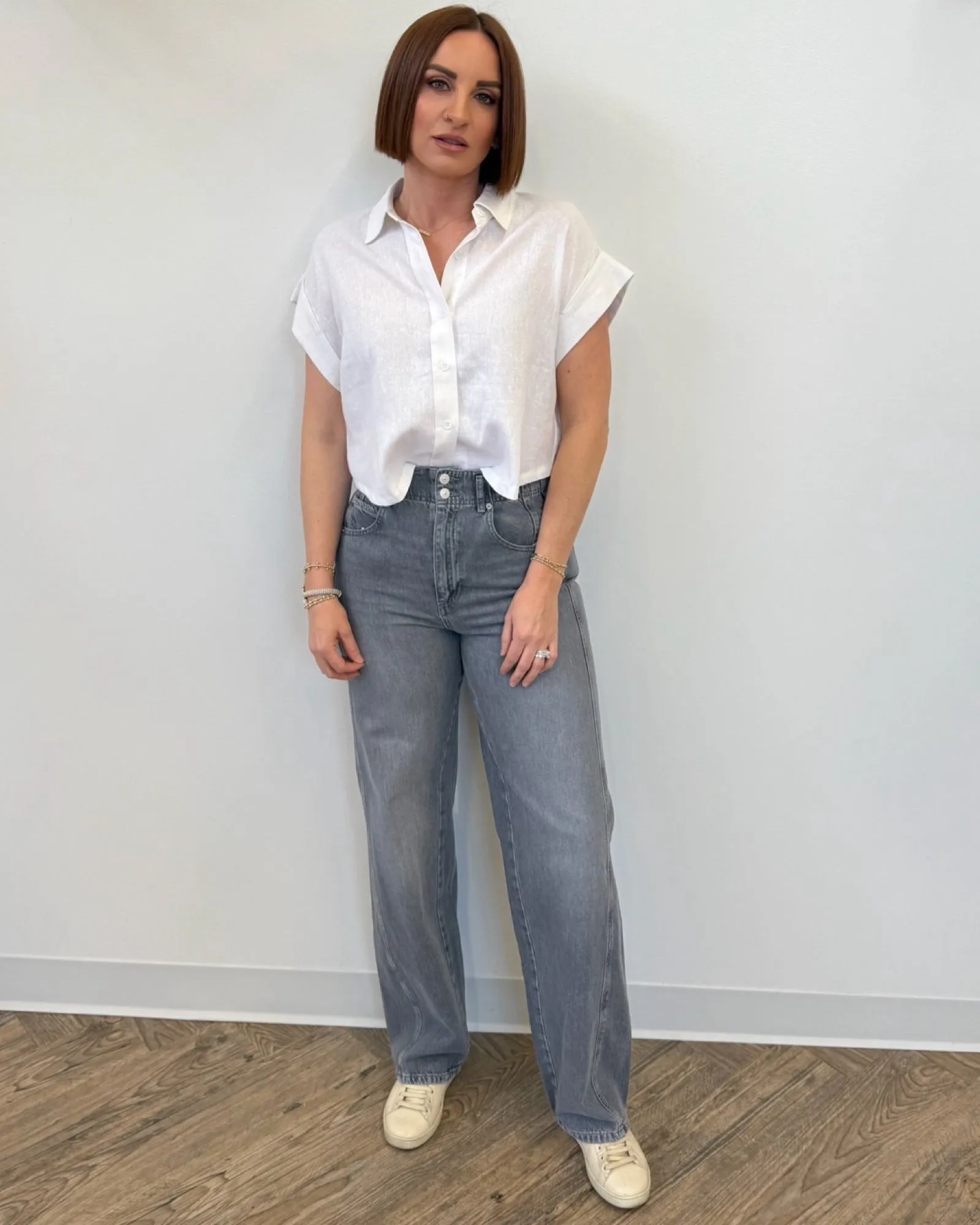Bali Short Sleeve Collared Button Down Top