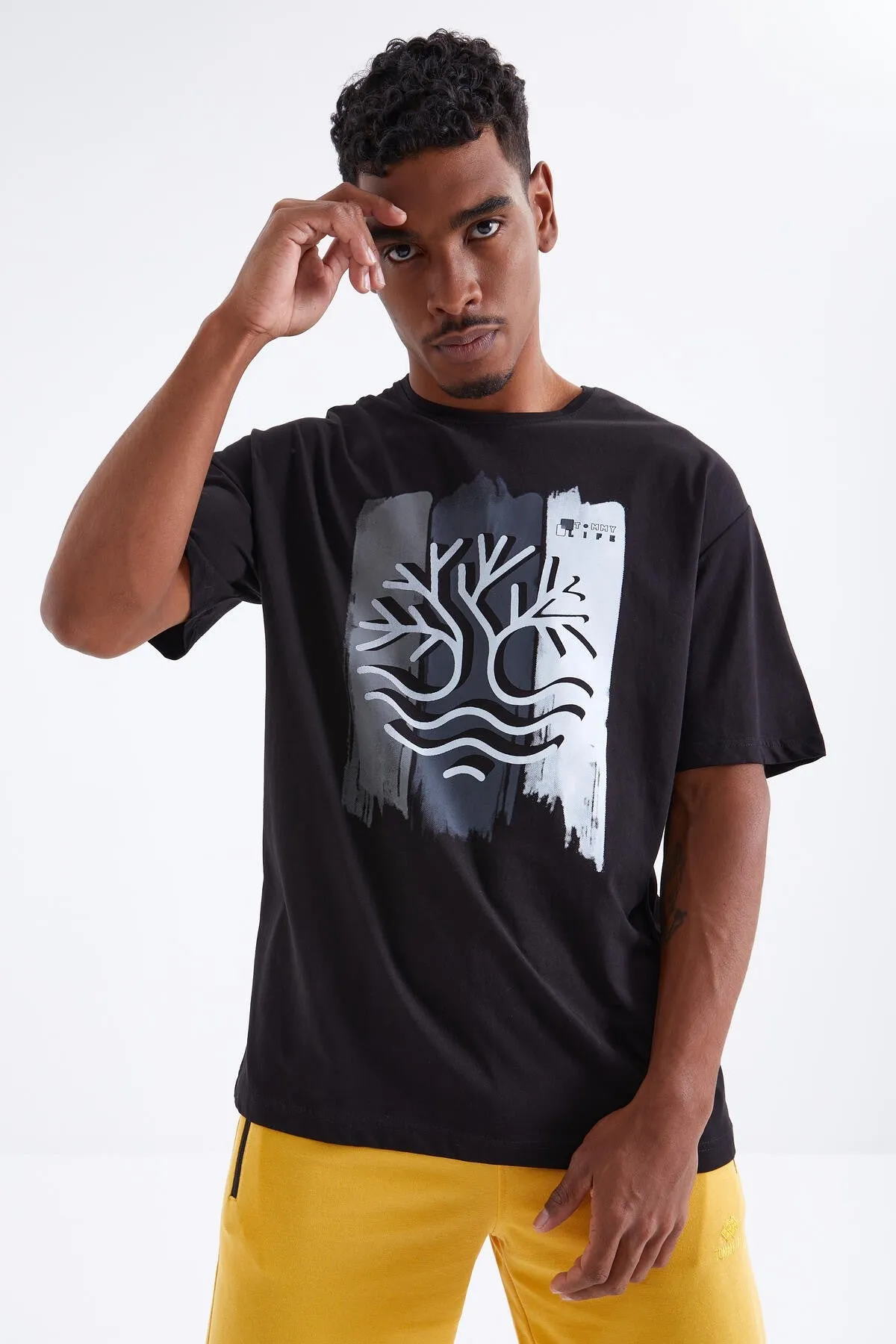 büyük baskili o yaka erkek oversize t-shirt - 88095