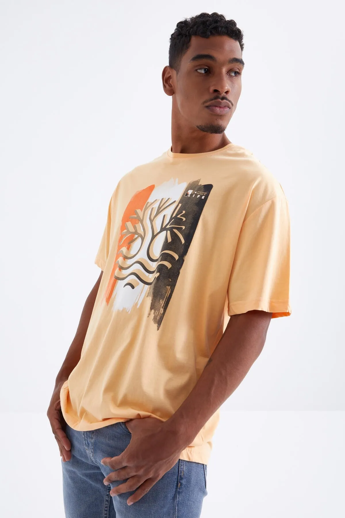 büyük baskili o yaka erkek oversize t-shirt - 88095