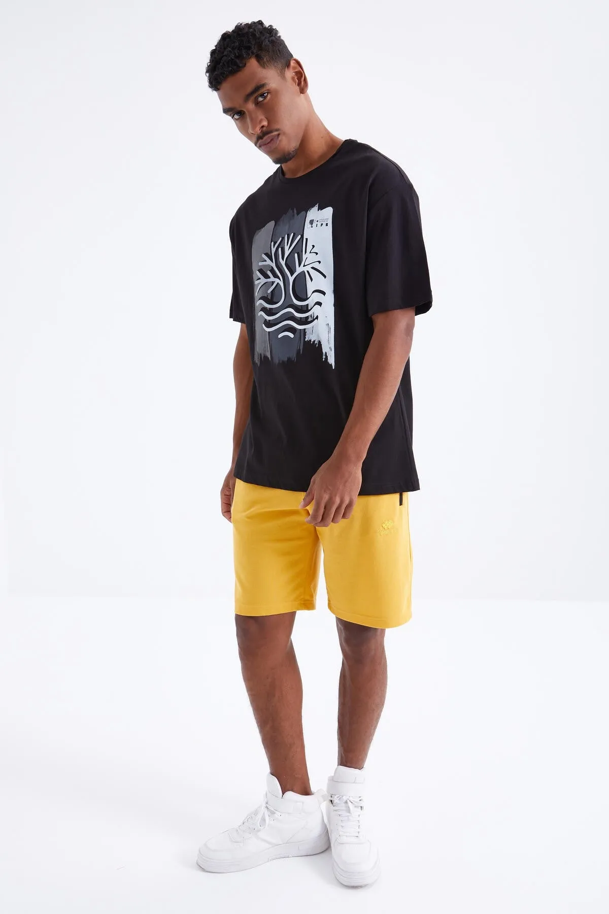 büyük baskili o yaka erkek oversize t-shirt - 88095
