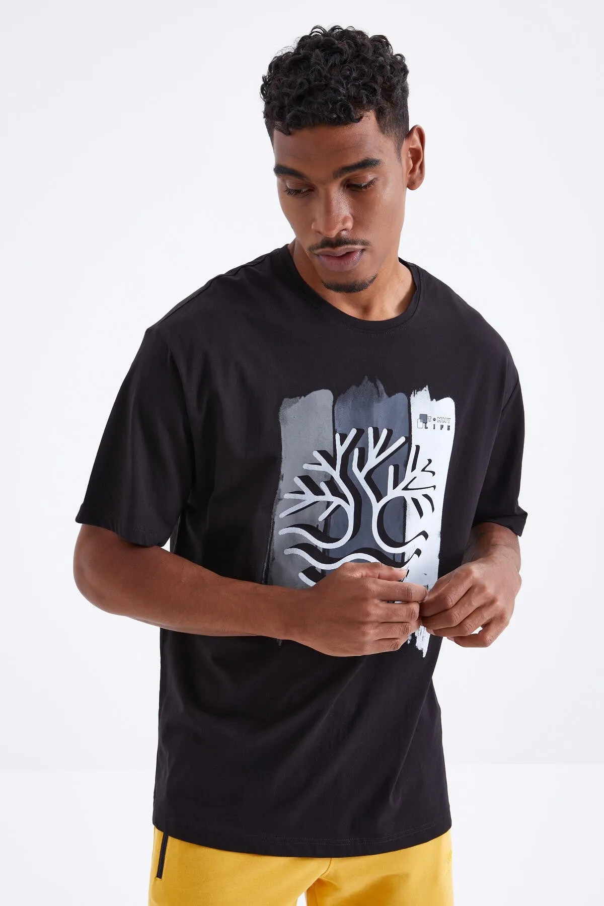 büyük baskili o yaka erkek oversize t-shirt - 88095