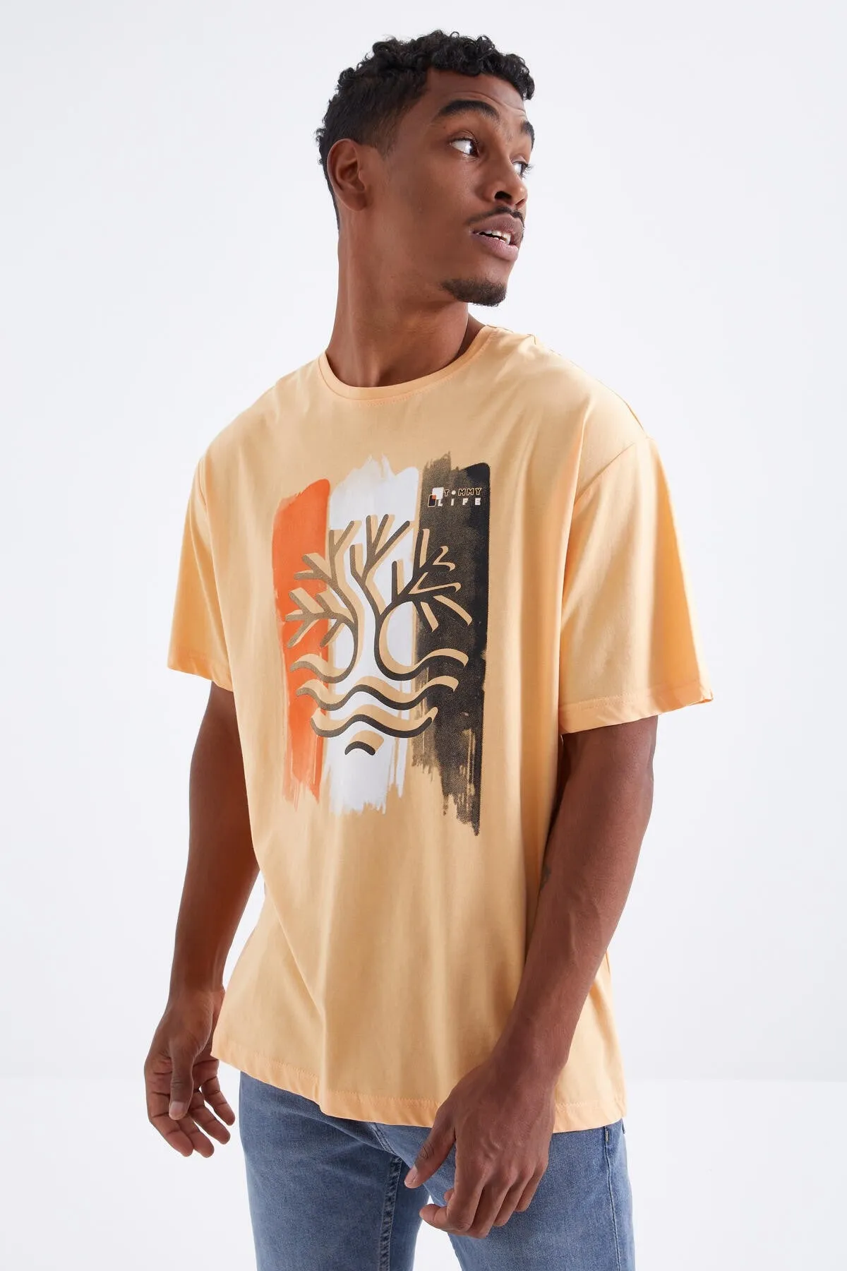 büyük baskili o yaka erkek oversize t-shirt - 88095