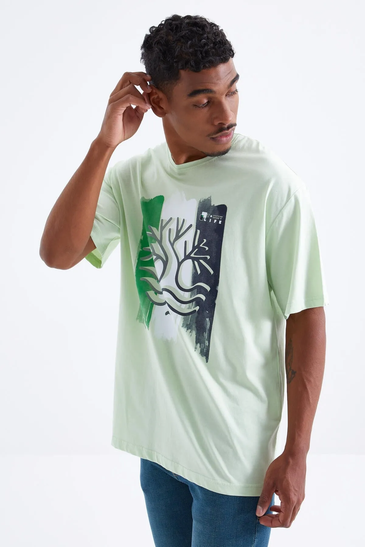 büyük baskili o yaka erkek oversize t-shirt - 88095