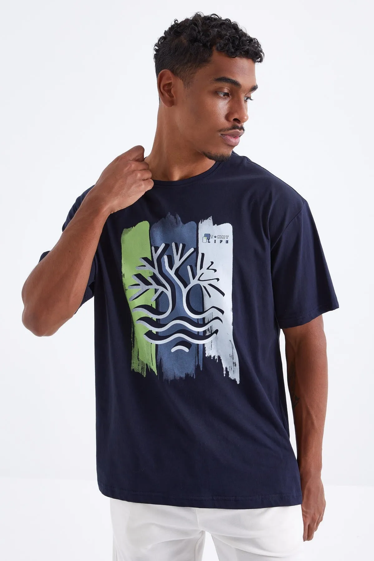 büyük baskili o yaka erkek oversize t-shirt - 88095