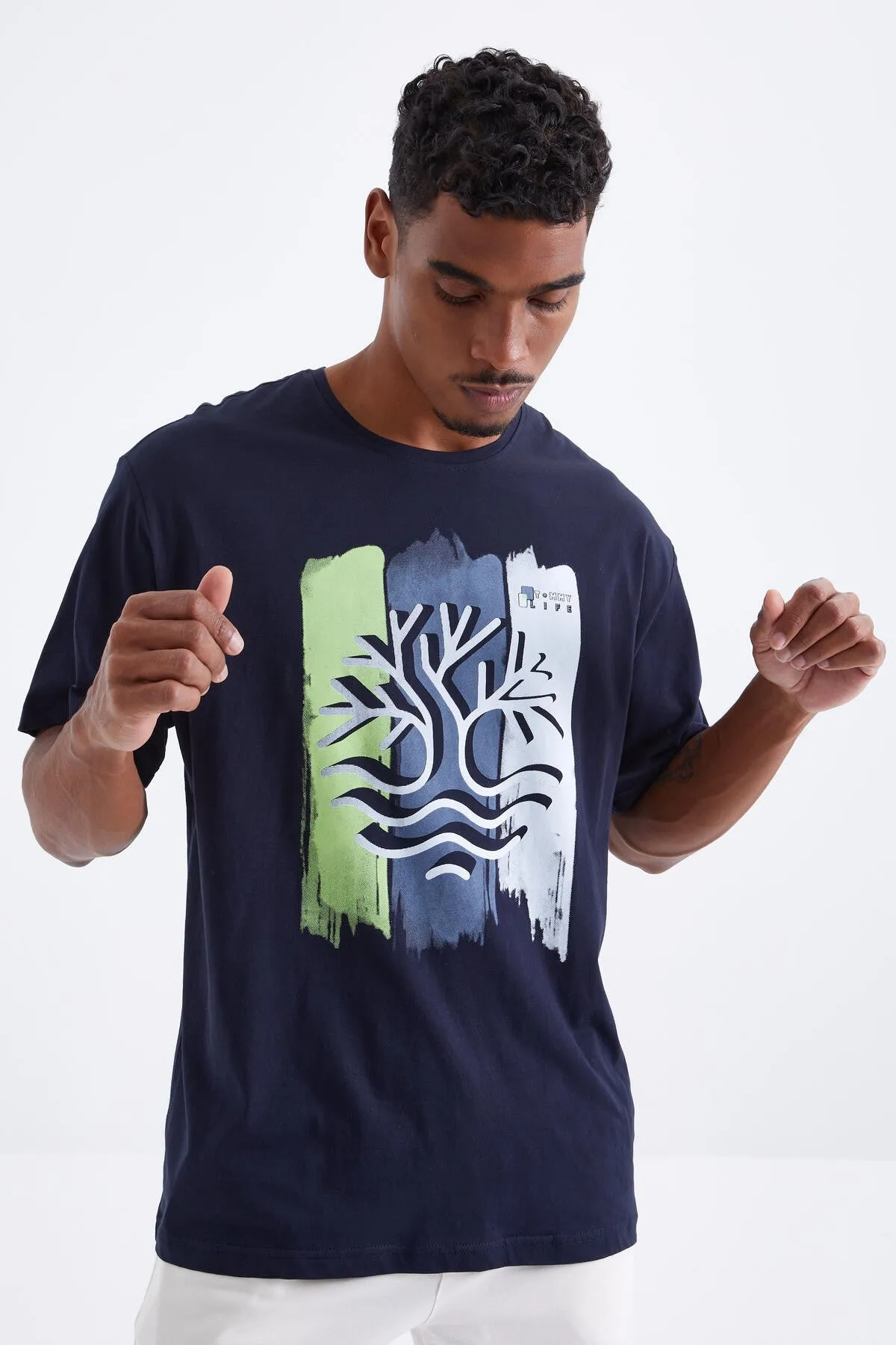 büyük baskili o yaka erkek oversize t-shirt - 88095