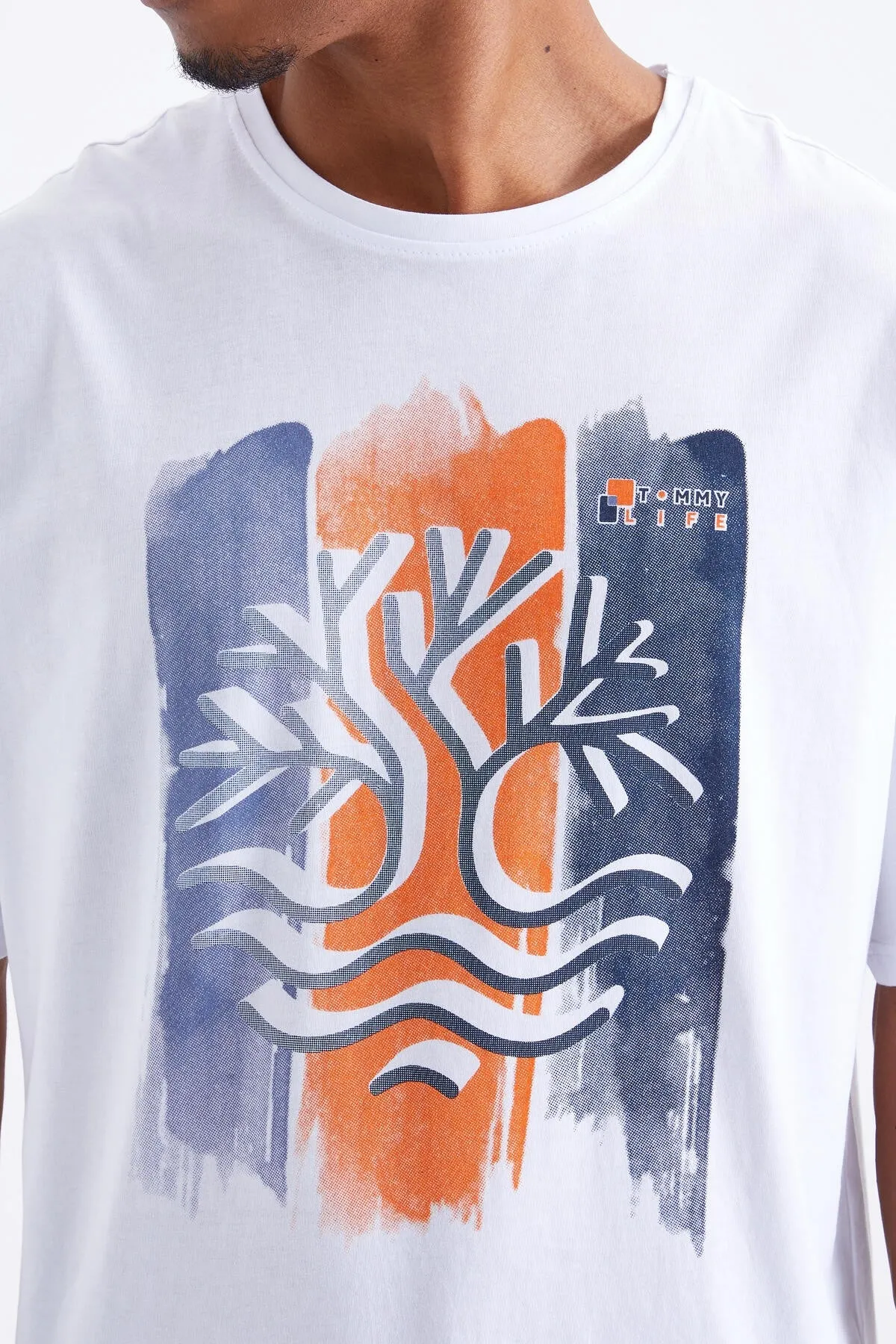 büyük baskili o yaka erkek oversize t-shirt - 88095