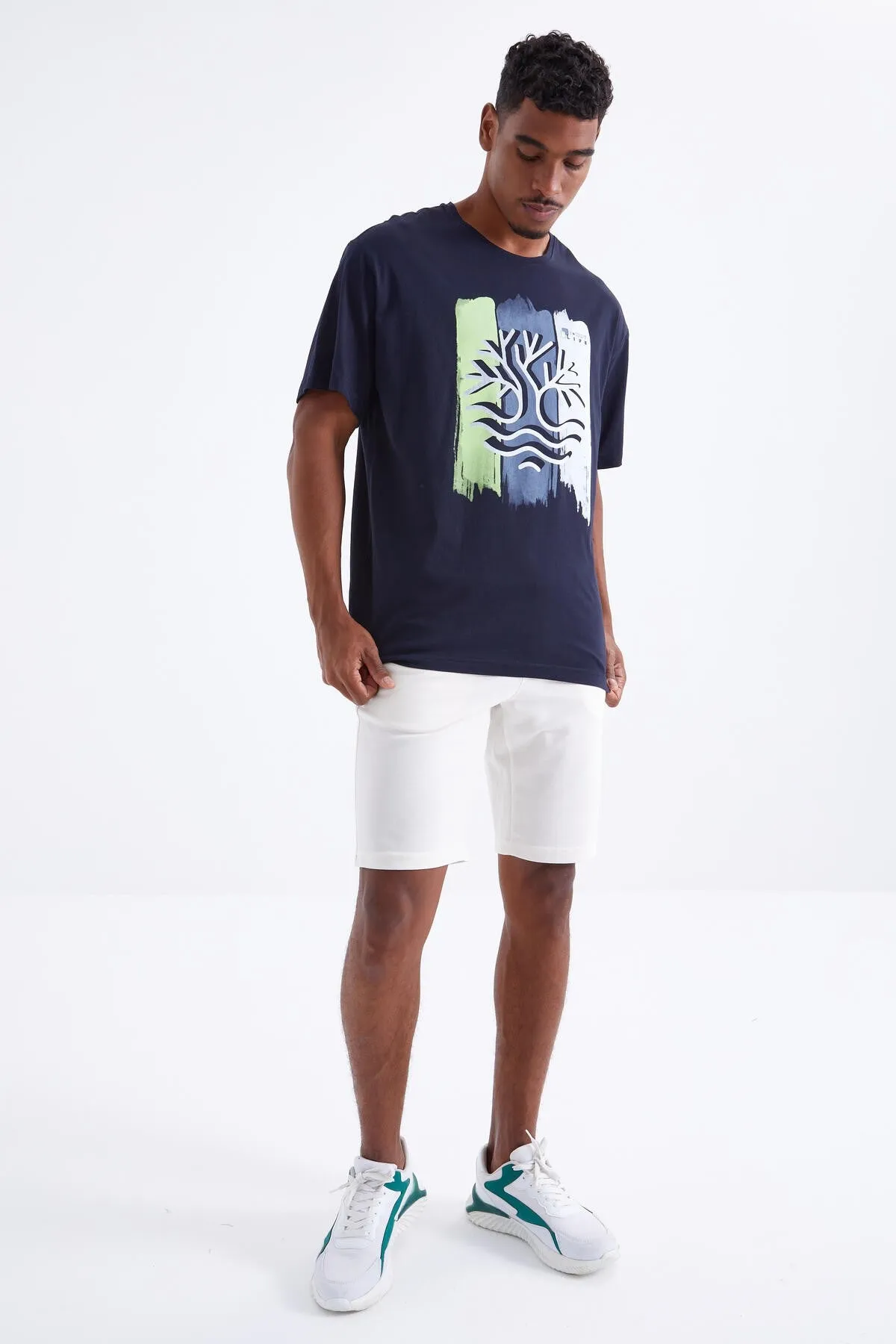 büyük baskili o yaka erkek oversize t-shirt - 88095