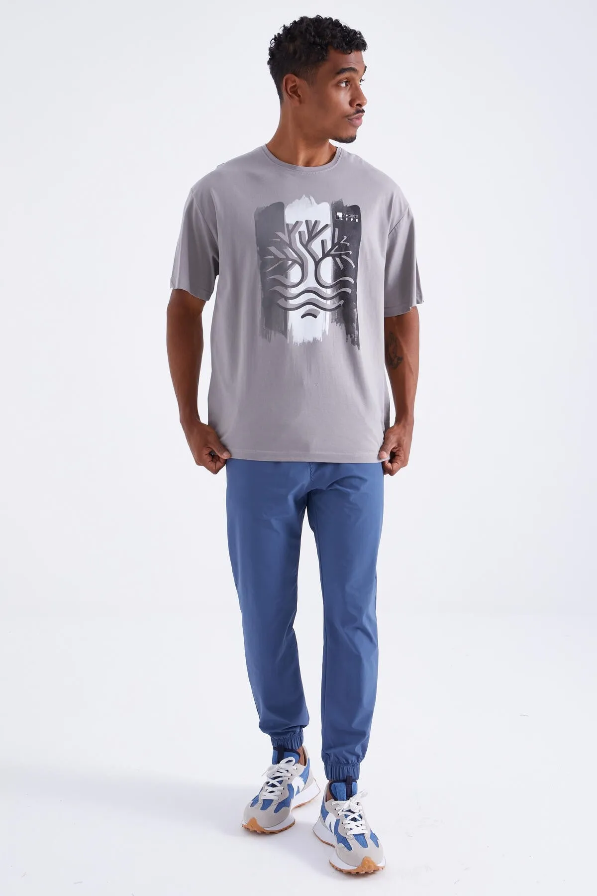büyük baskili o yaka erkek oversize t-shirt - 88095