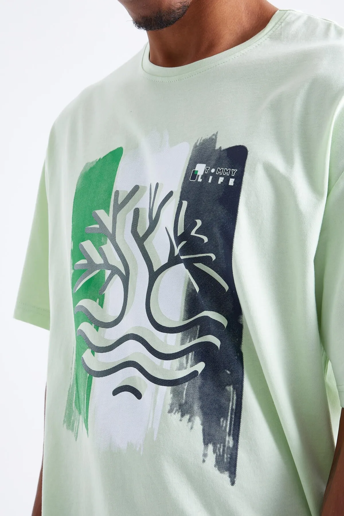 büyük baskili o yaka erkek oversize t-shirt - 88095