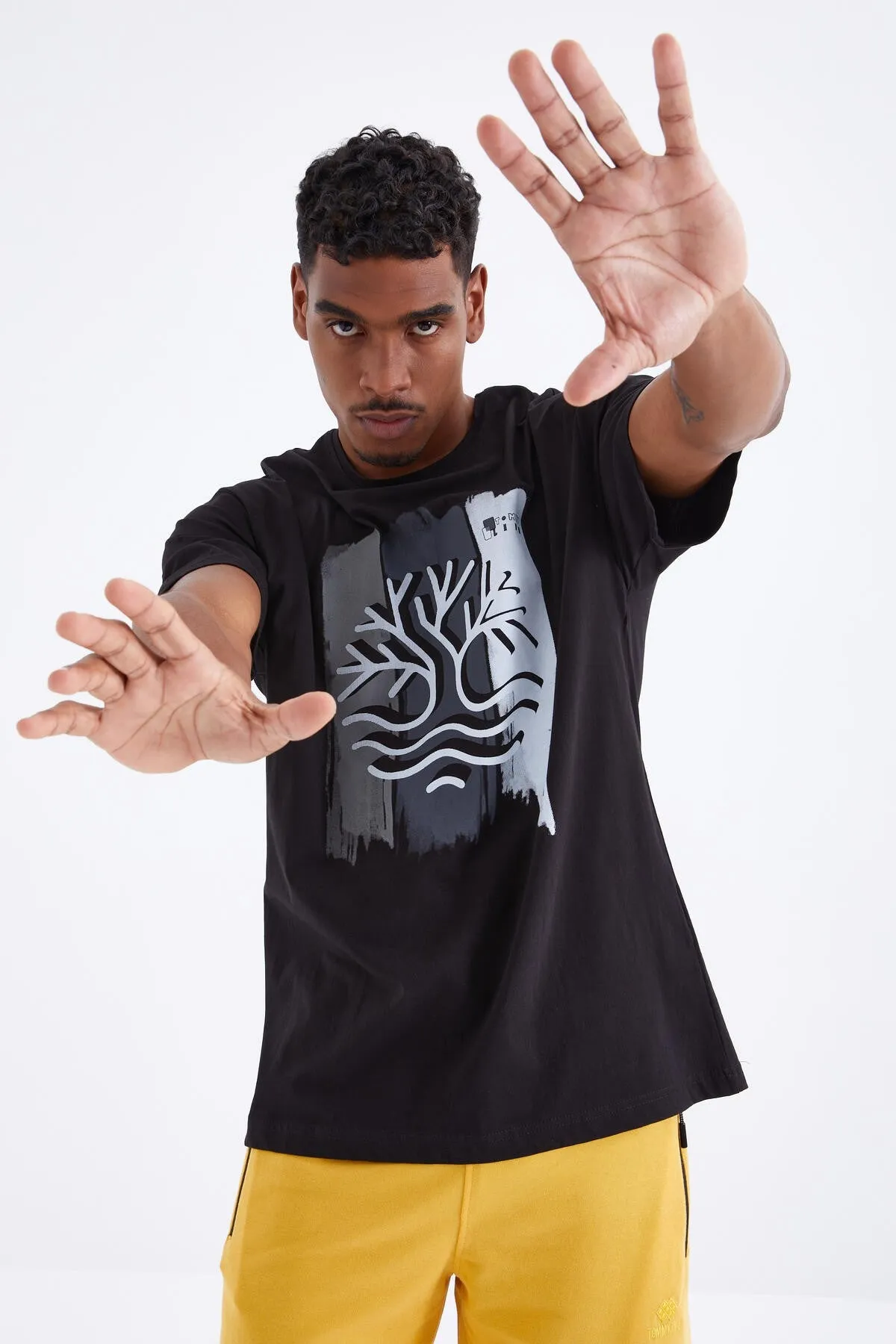 büyük baskili o yaka erkek oversize t-shirt - 88095