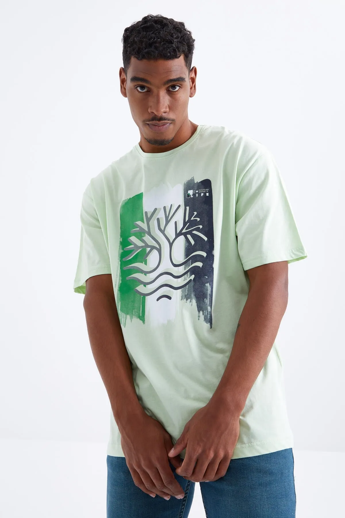 büyük baskili o yaka erkek oversize t-shirt - 88095