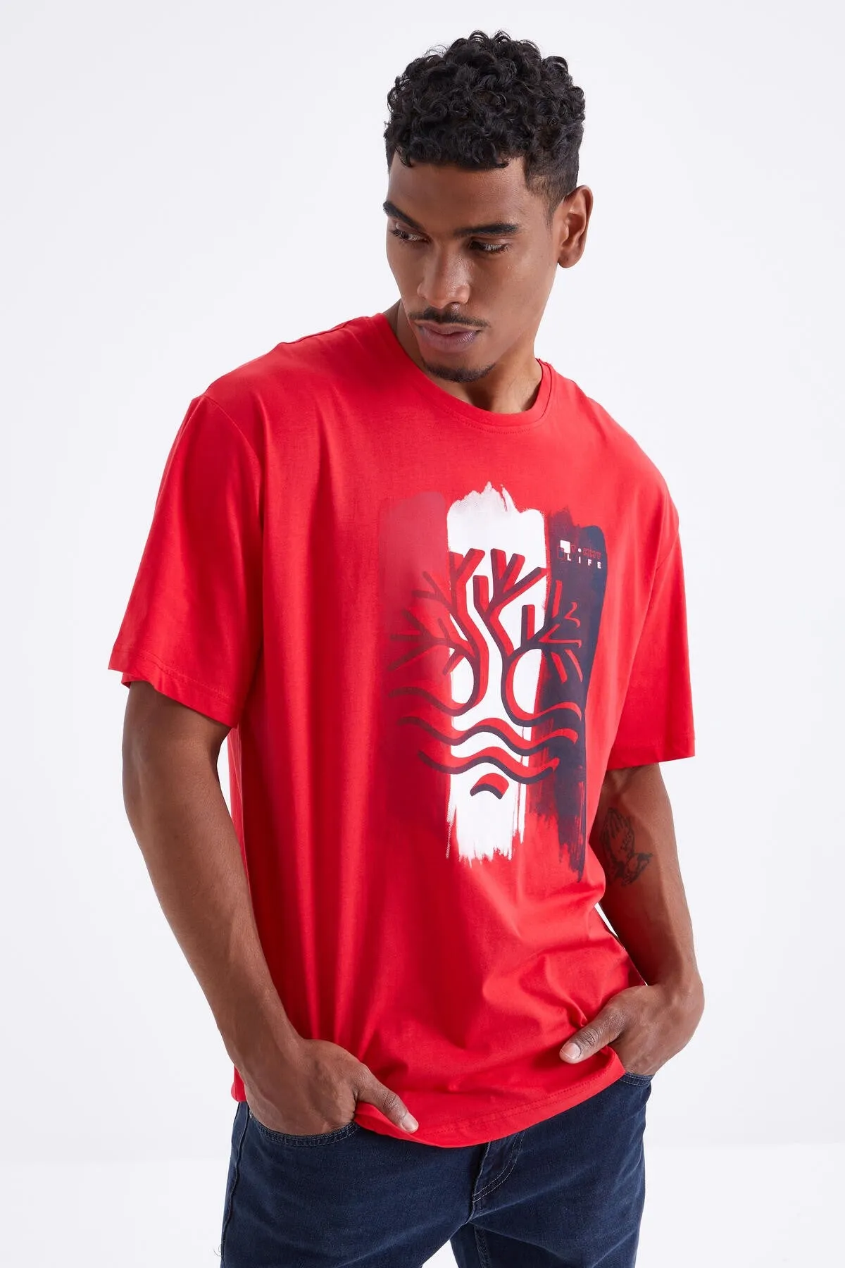 büyük baskili o yaka erkek oversize t-shirt - 88095