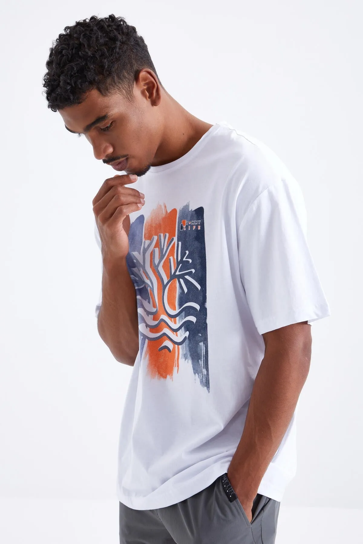 büyük baskili o yaka erkek oversize t-shirt - 88095