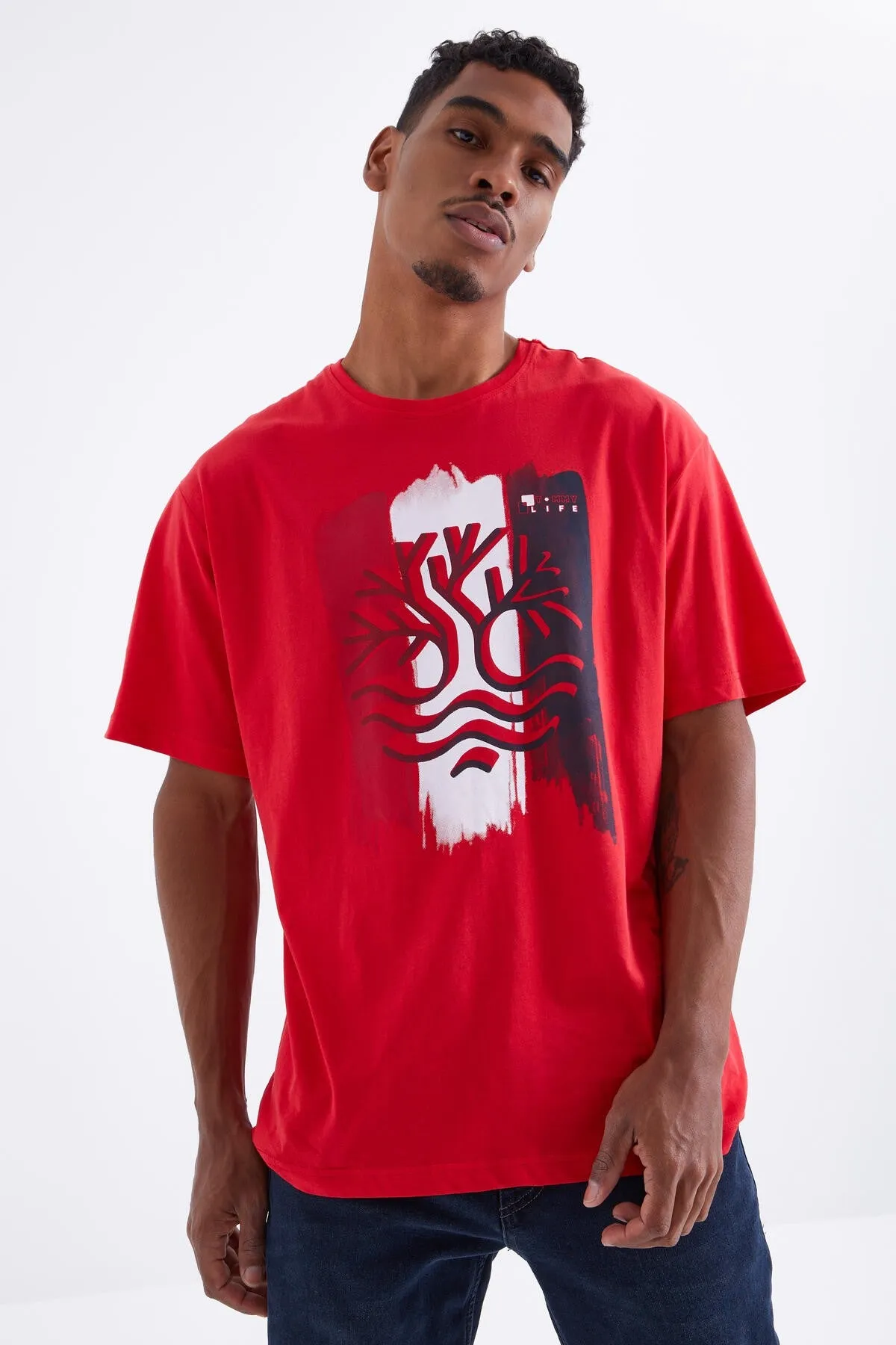 büyük baskili o yaka erkek oversize t-shirt - 88095
