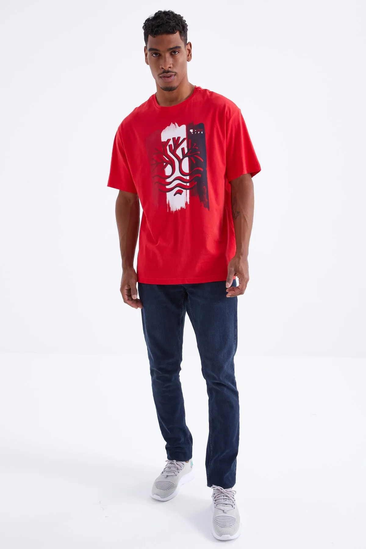büyük baskili o yaka erkek oversize t-shirt - 88095