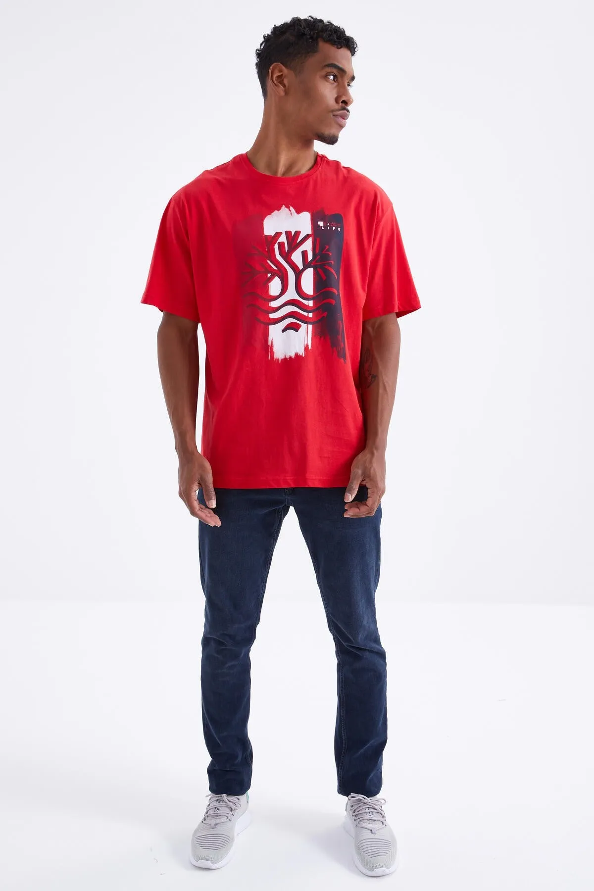 büyük baskili o yaka erkek oversize t-shirt - 88095