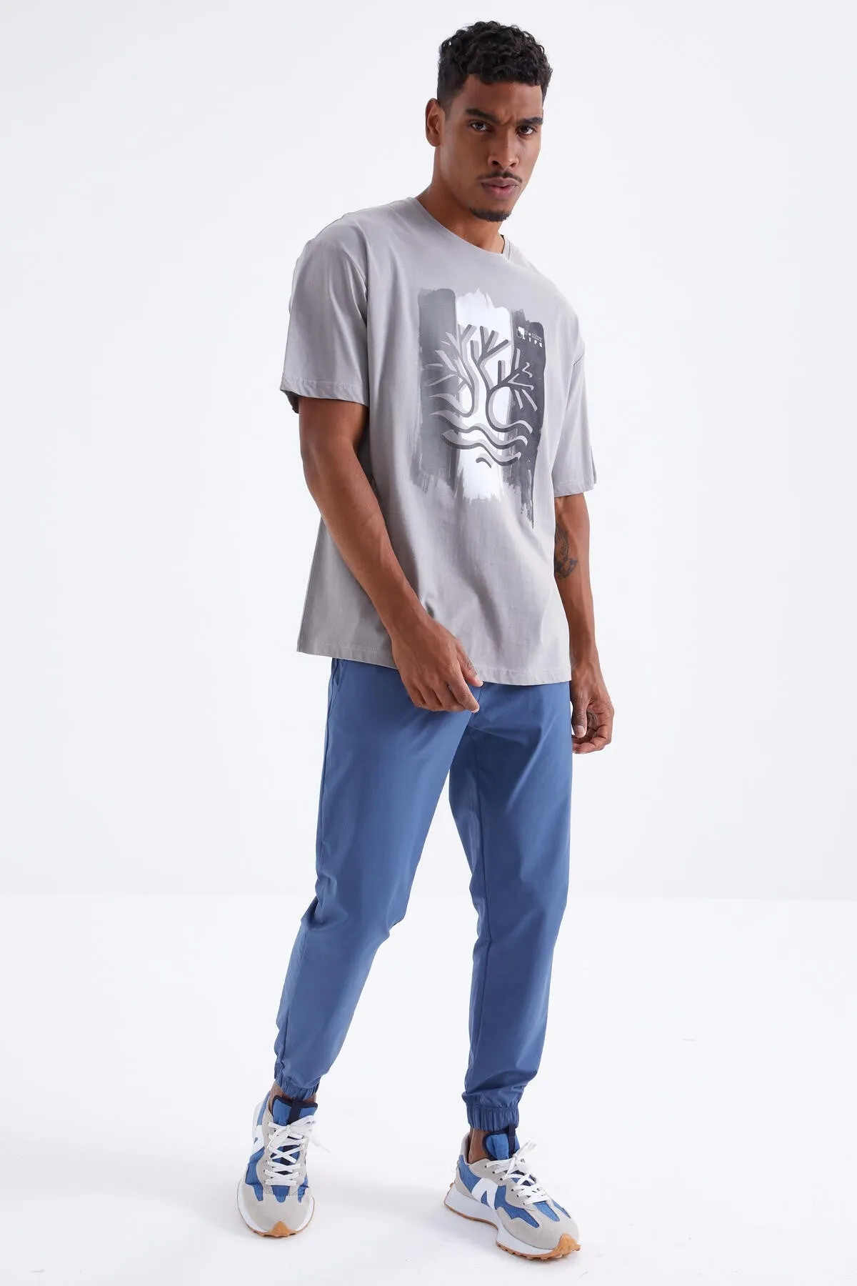 büyük baskili o yaka erkek oversize t-shirt - 88095