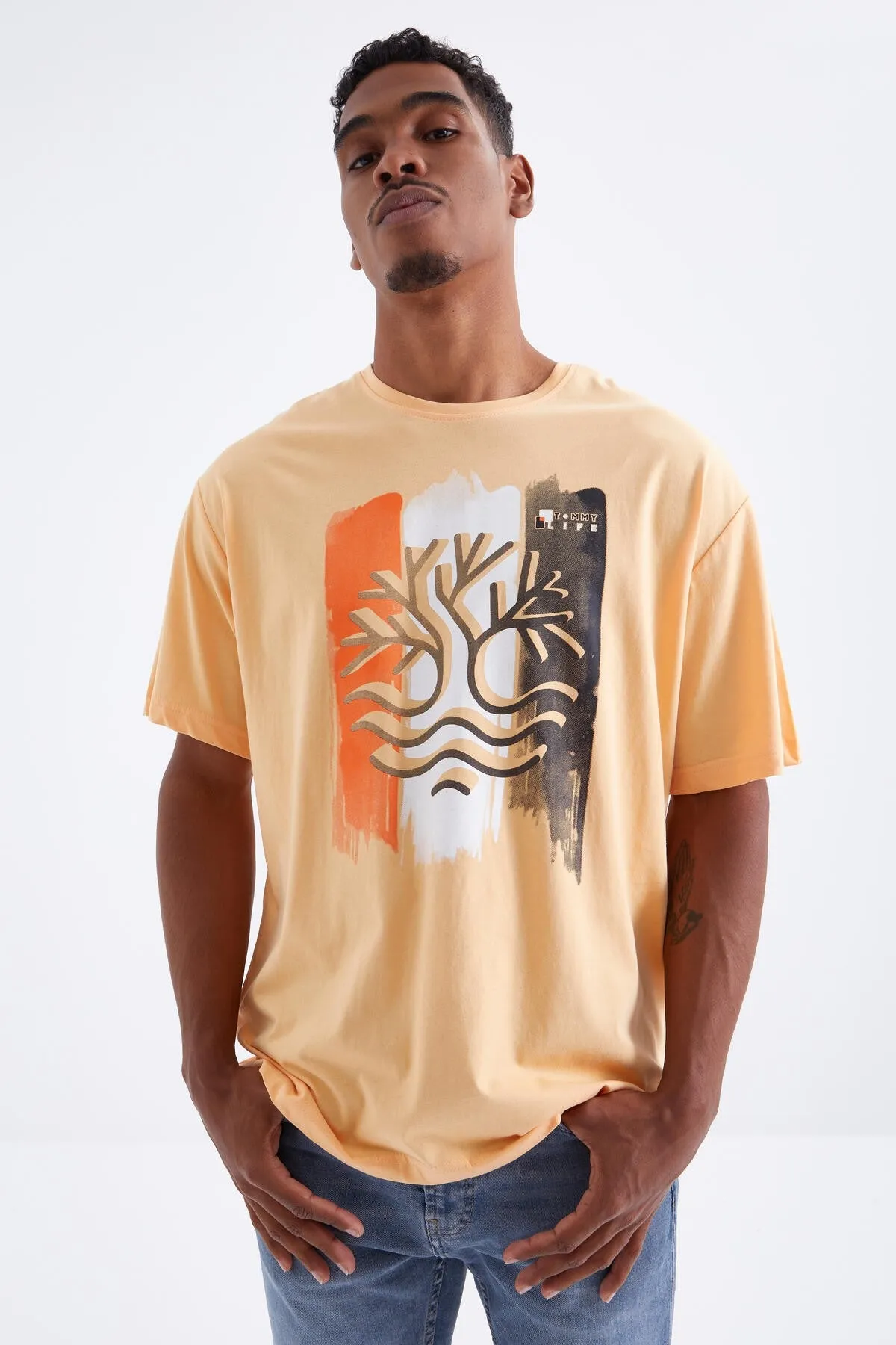 büyük baskili o yaka erkek oversize t-shirt - 88095
