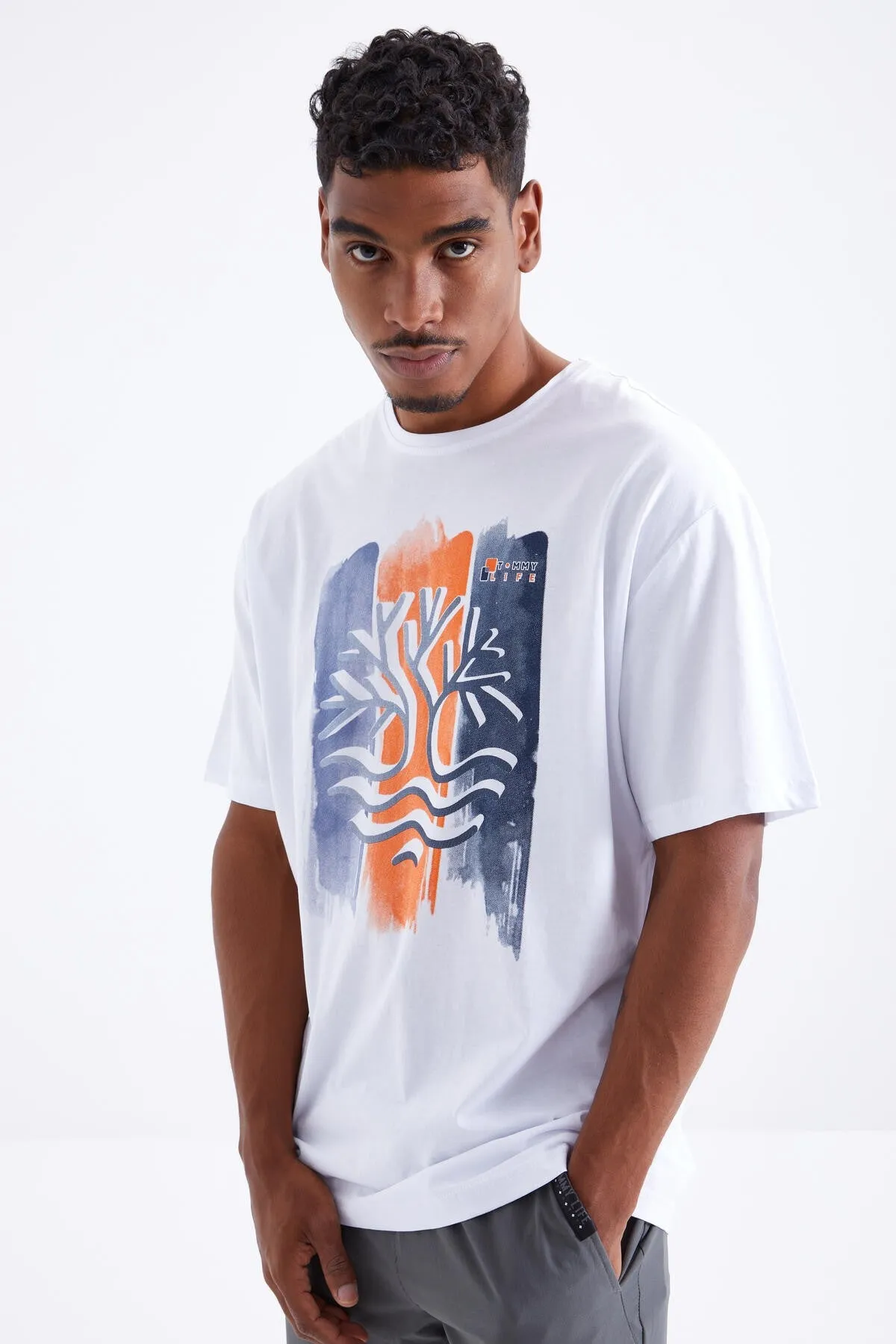 büyük baskili o yaka erkek oversize t-shirt - 88095