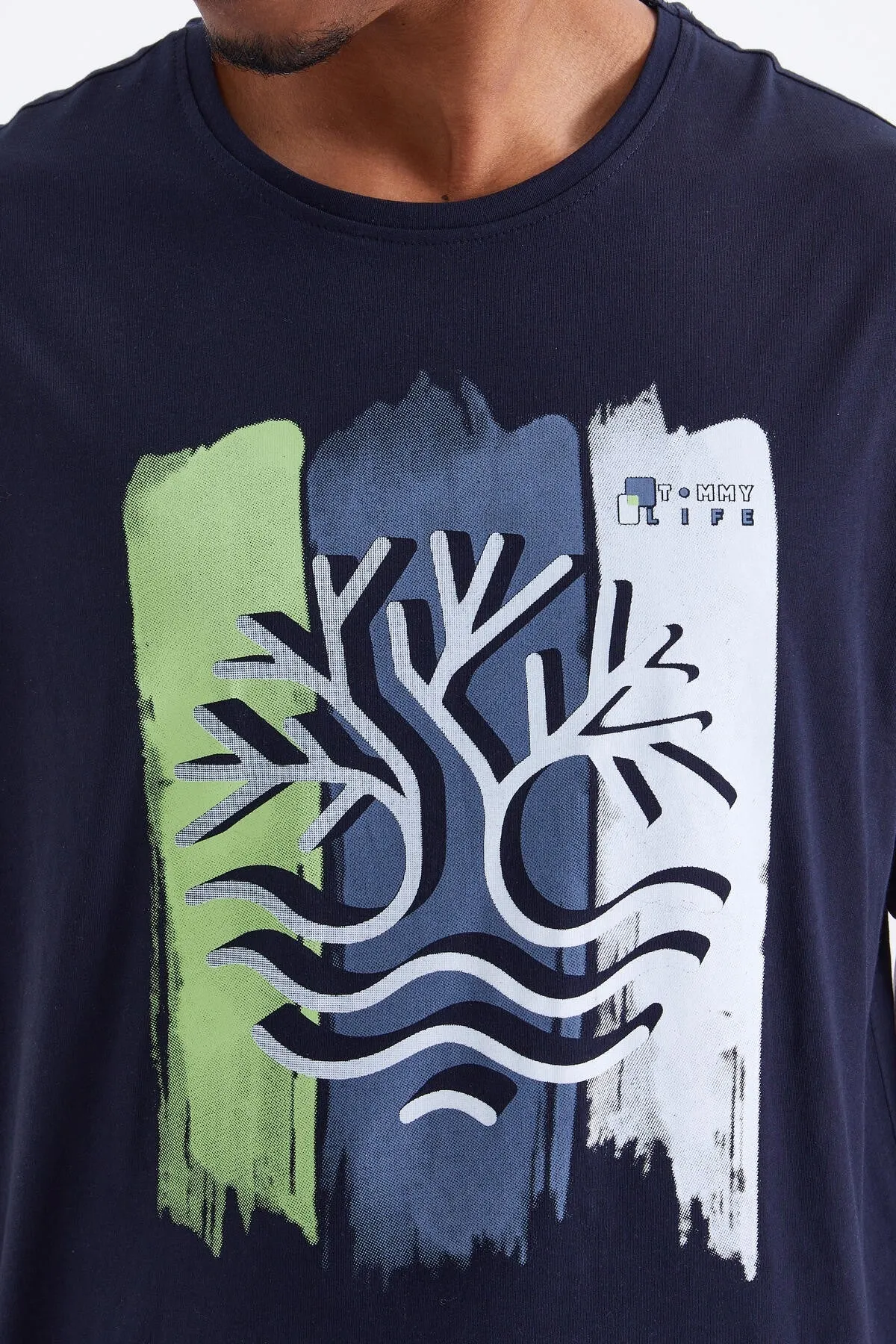 büyük baskili o yaka erkek oversize t-shirt - 88095