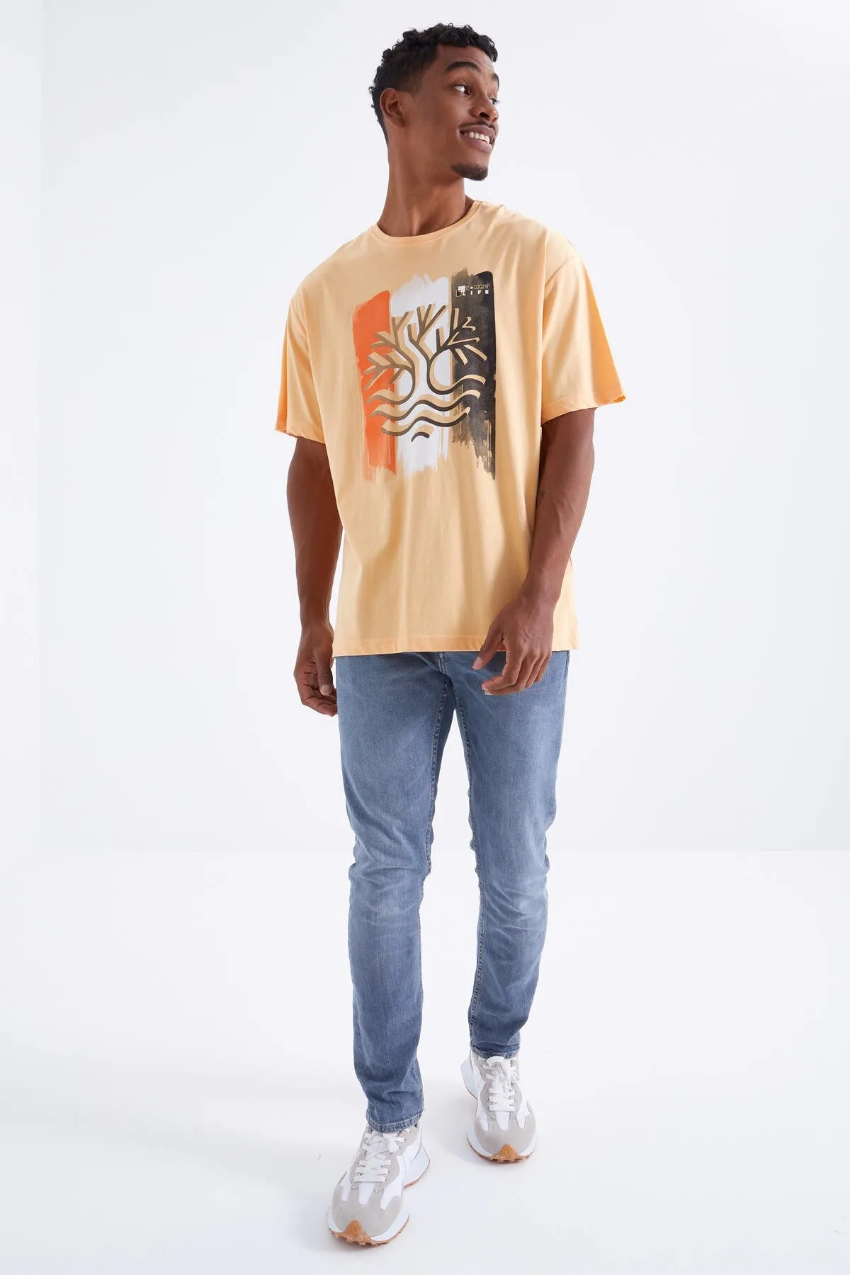 büyük baskili o yaka erkek oversize t-shirt - 88095