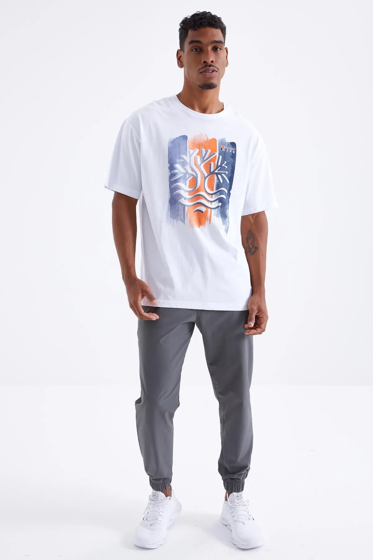büyük baskili o yaka erkek oversize t-shirt - 88095