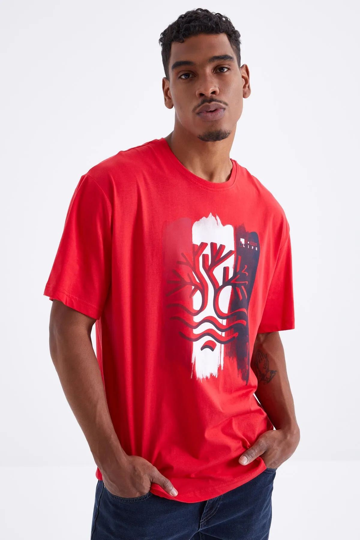 büyük baskili o yaka erkek oversize t-shirt - 88095