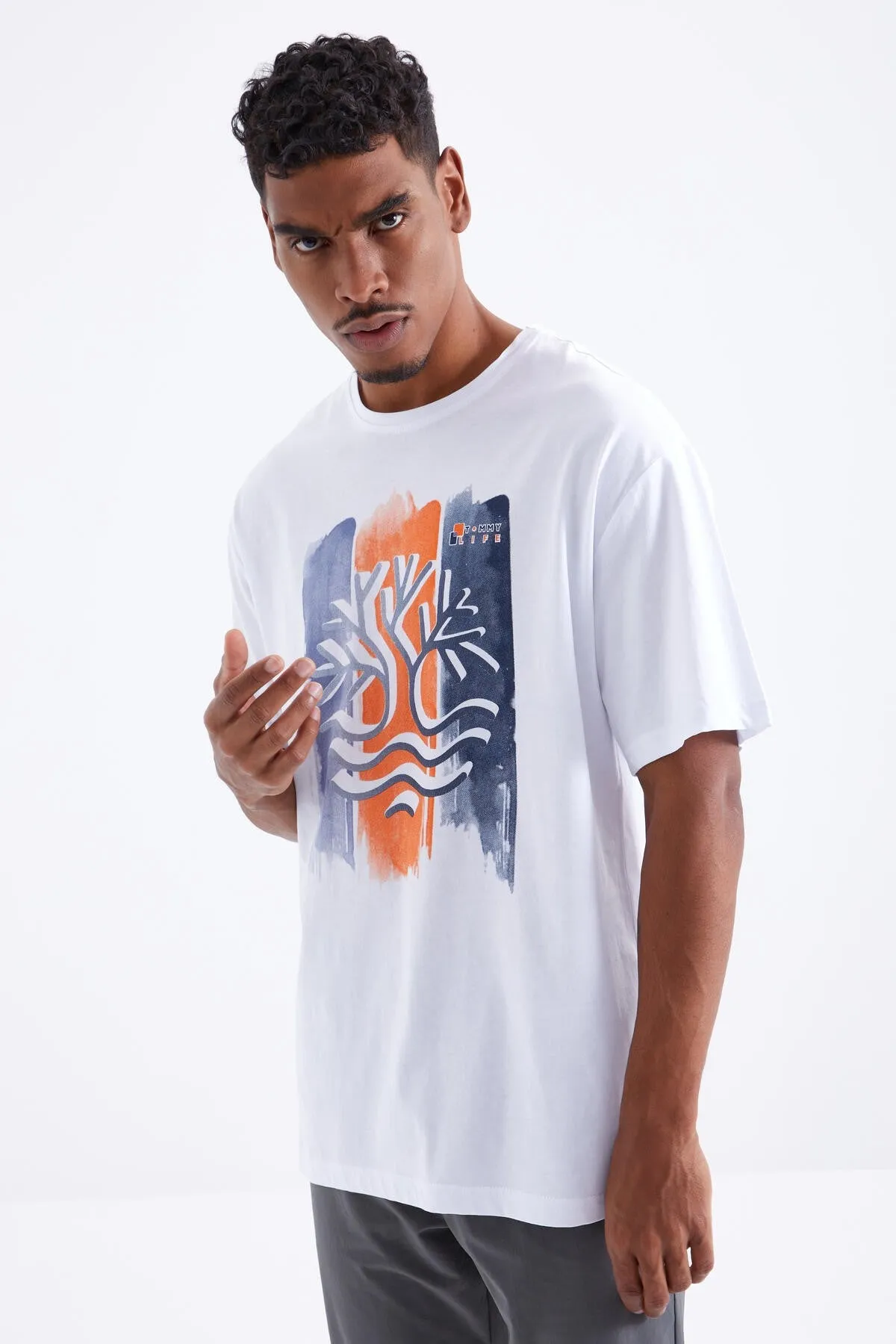 büyük baskili o yaka erkek oversize t-shirt - 88095