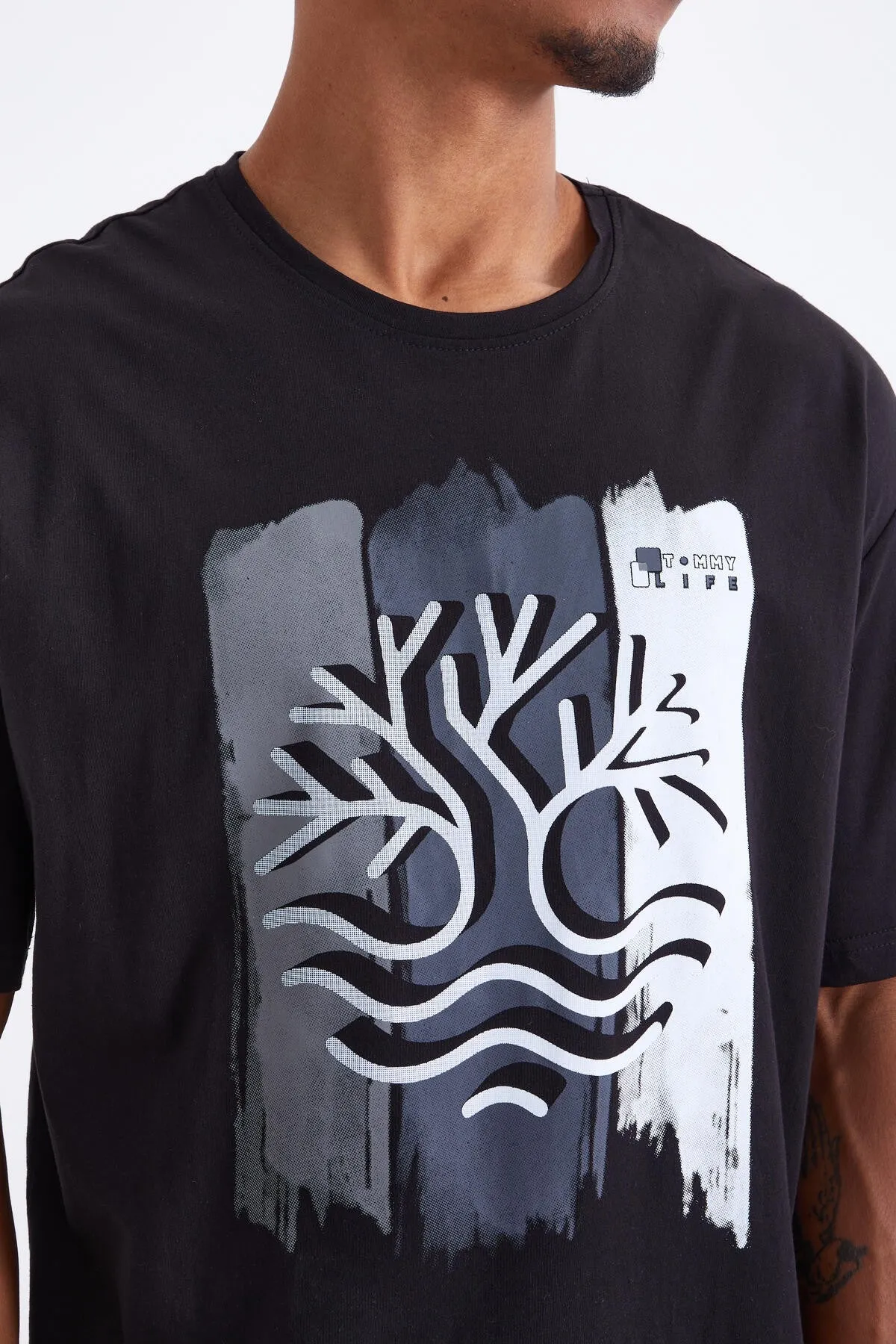 büyük baskili o yaka erkek oversize t-shirt - 88095