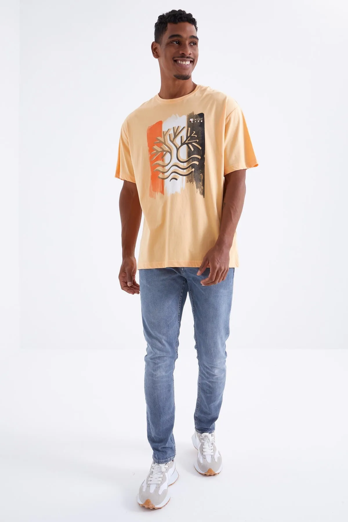 büyük baskili o yaka erkek oversize t-shirt - 88095