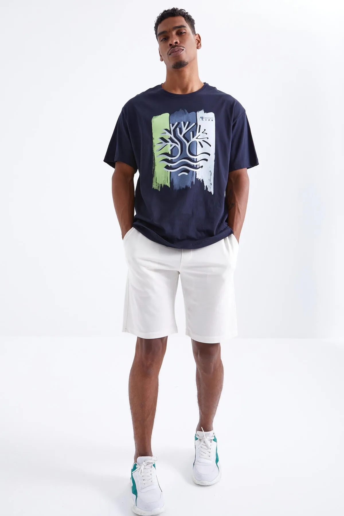 büyük baskili o yaka erkek oversize t-shirt - 88095