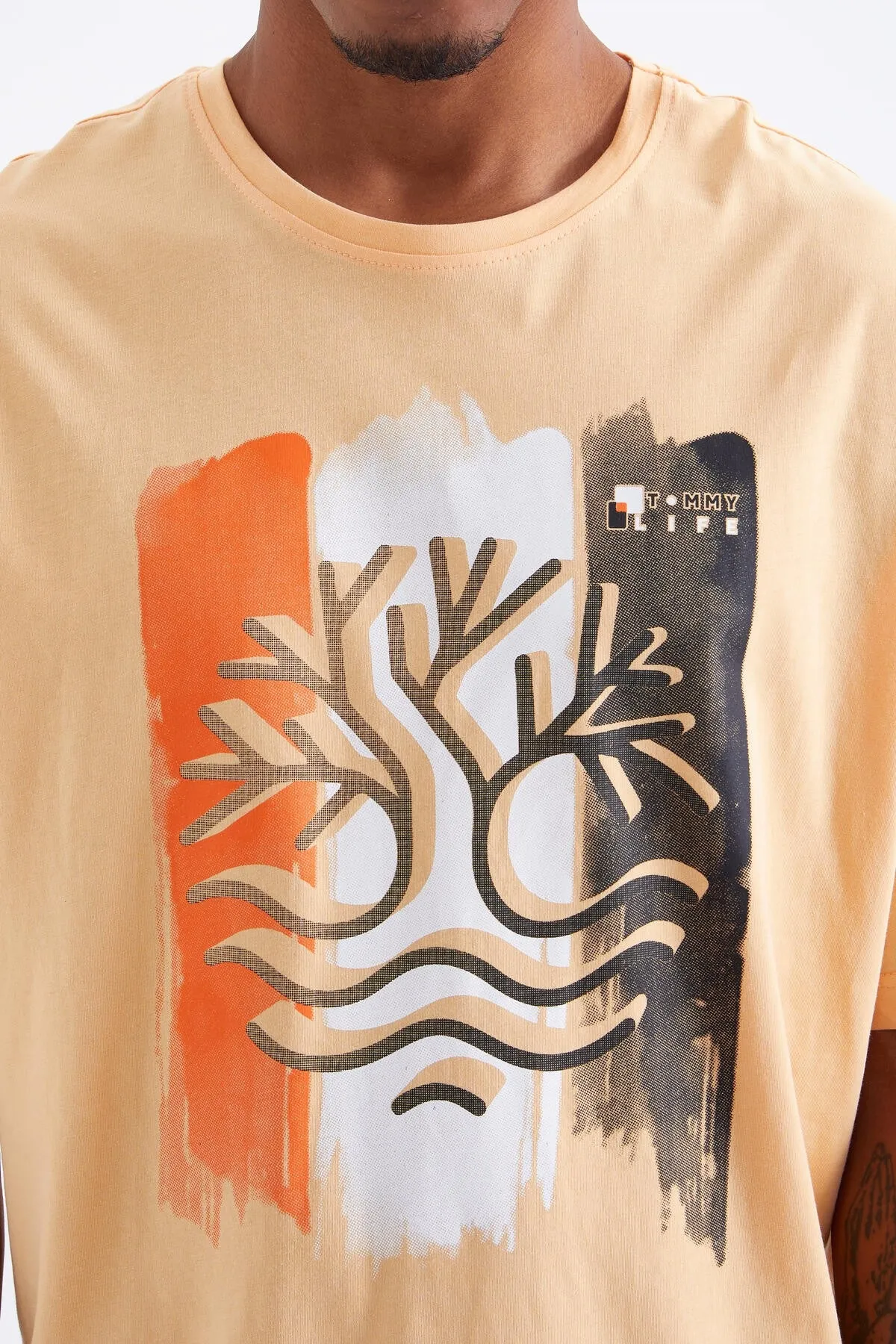 büyük baskili o yaka erkek oversize t-shirt - 88095