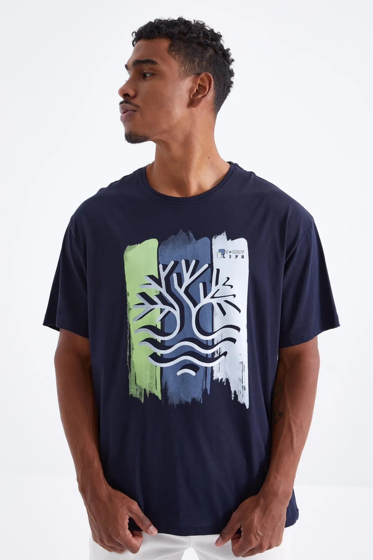 büyük baskili o yaka erkek oversize t-shirt - 88095
