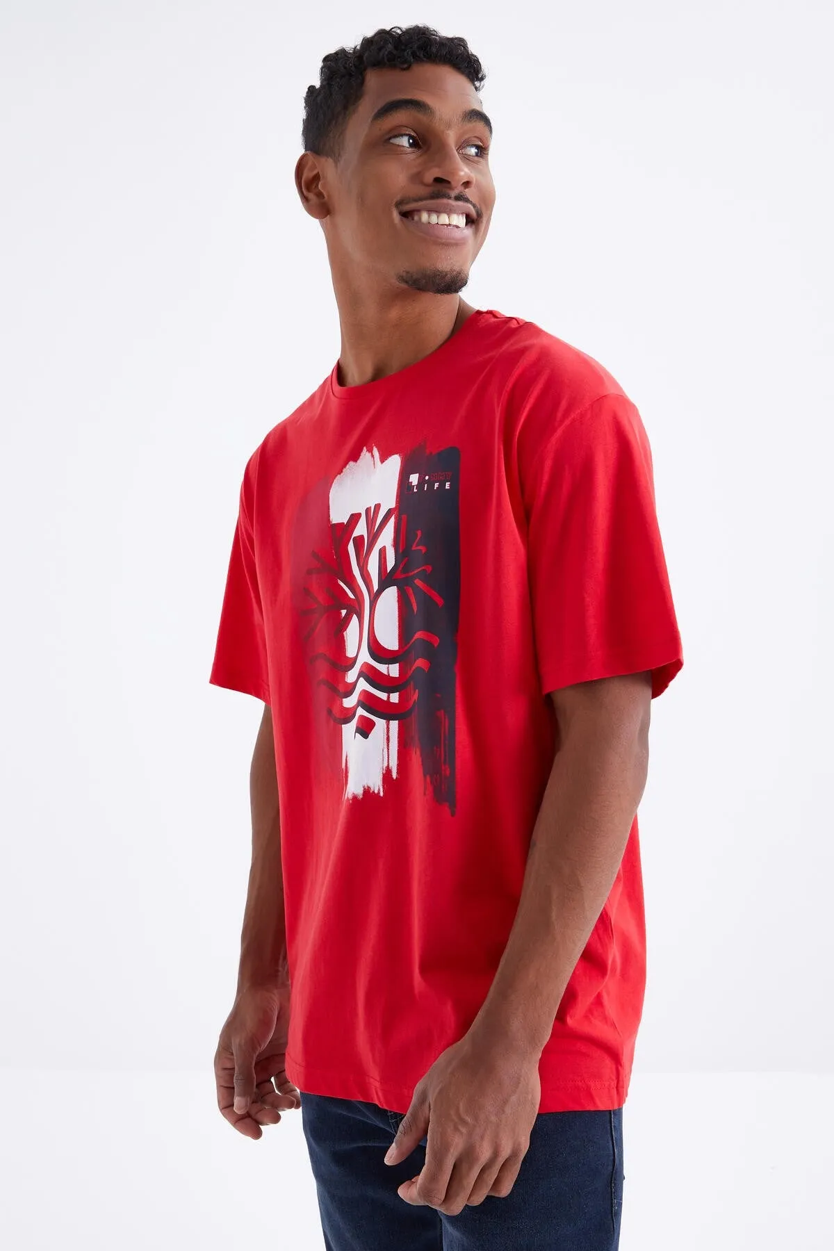 büyük baskili o yaka erkek oversize t-shirt - 88095