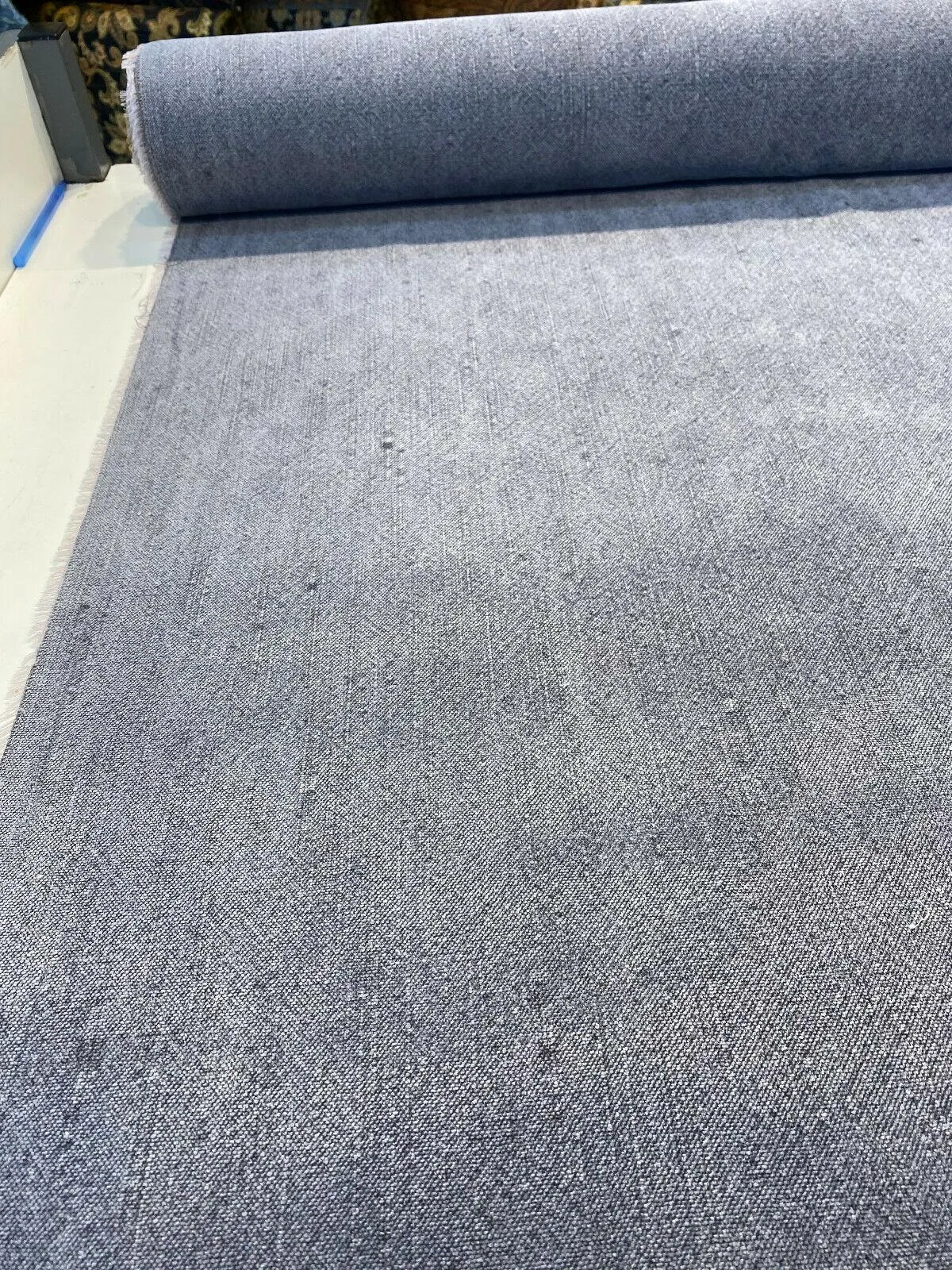 Calvin Linen Denim Blue Italian Drapery Upholstery Fabric by the yard