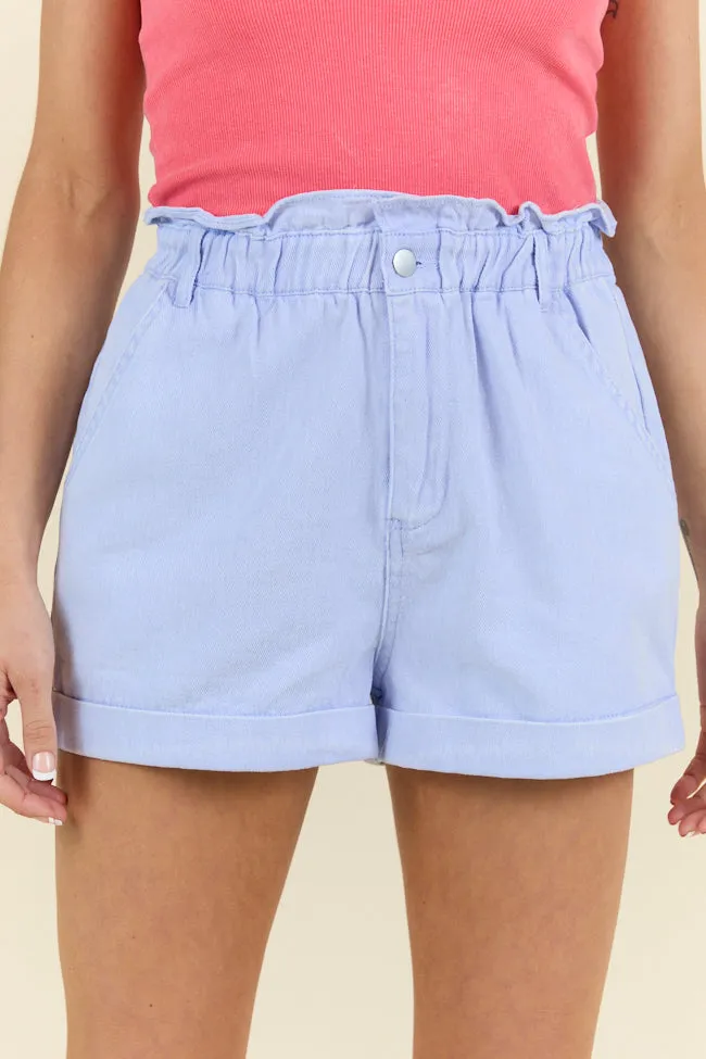 Chill Days Ice Blue Ruffle Waist Denim Shorts