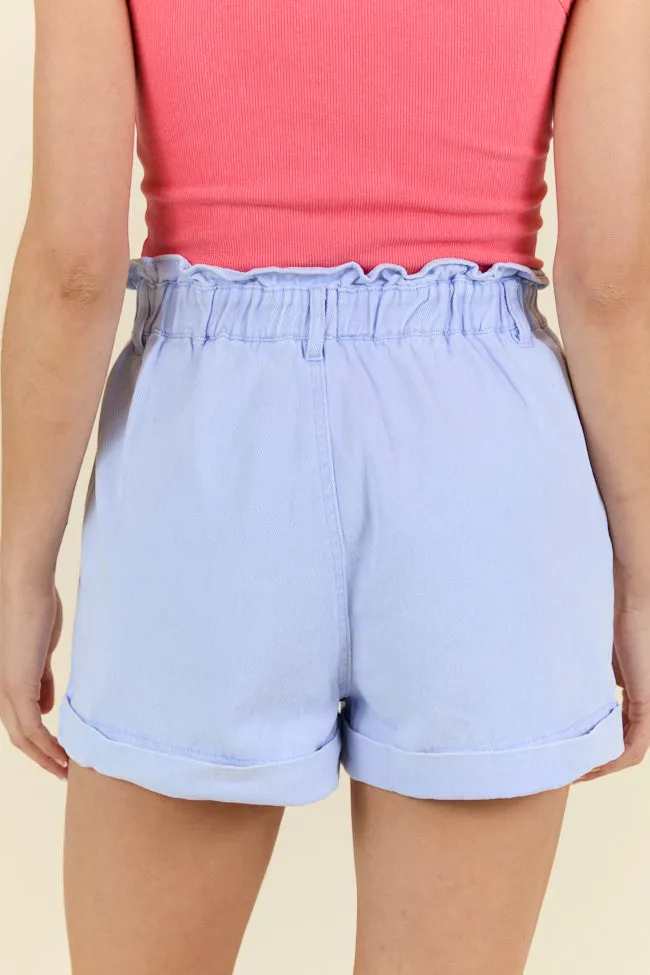 Chill Days Ice Blue Ruffle Waist Denim Shorts