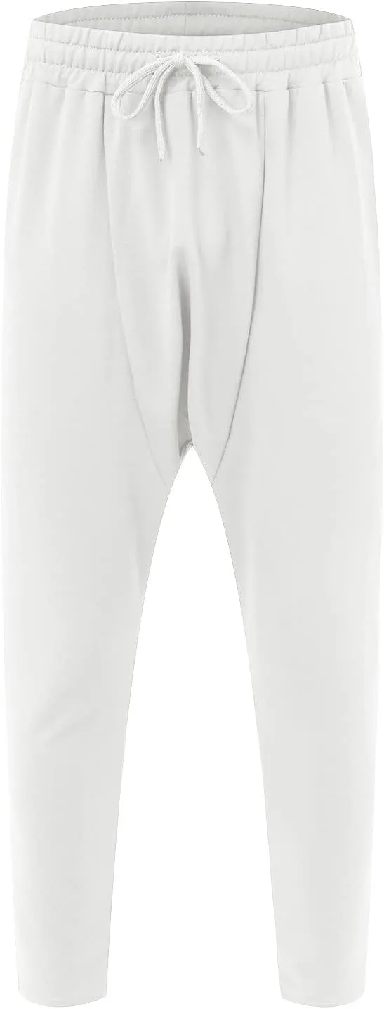 Mens Casual Cotton Harem Pants Streetwear Boho Hippie Drop Crotch Trousers for Men Lightweight Drawstring Yoga Pants