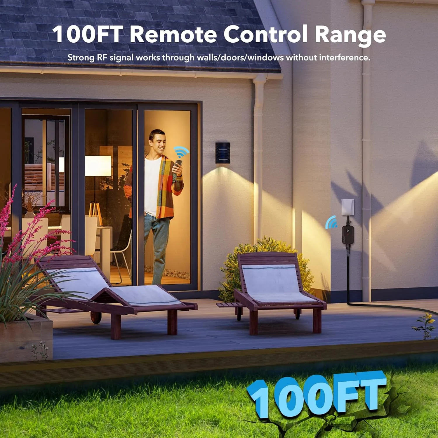 Outdoor Remote Control Outlet Plug Heavy Duty 15A 3-Prong Outlet 6-inch Cord 100Ft Range Battery Included Bn-link