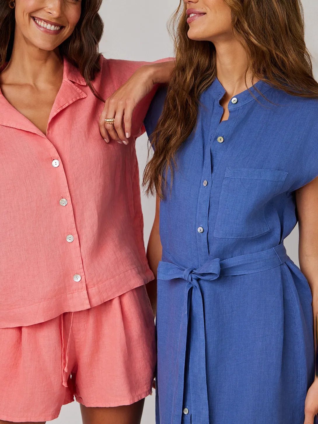Short Sleeve Flowy Button Down Shirt - Camellia Coral