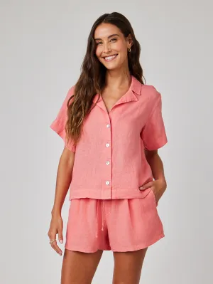 Short Sleeve Flowy Button Down Shirt - Camellia Coral