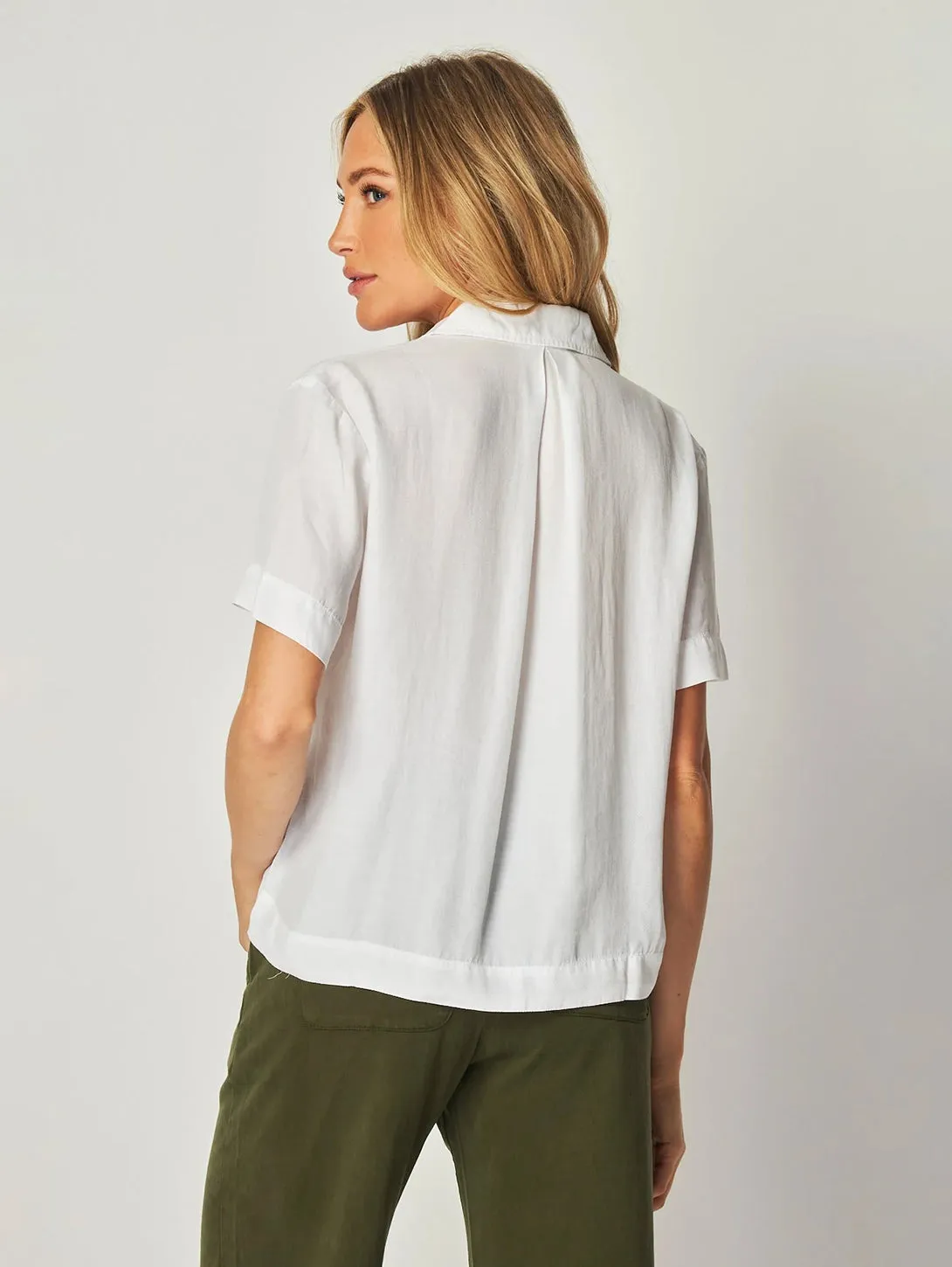 Short Sleeve Flowy Button Down Shirt - White