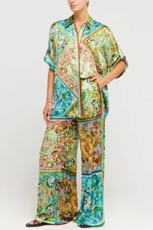 Special Satin Print Button-Down Two-Pieces Set